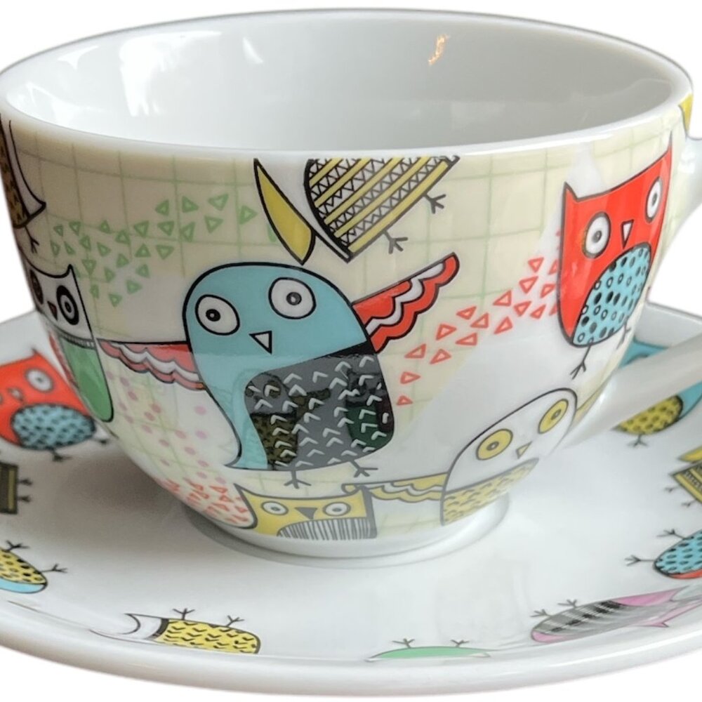 Cup and Saucer OWLS Coffee Tea Porcelain 200ml CREATIVE TOPS Whimsical